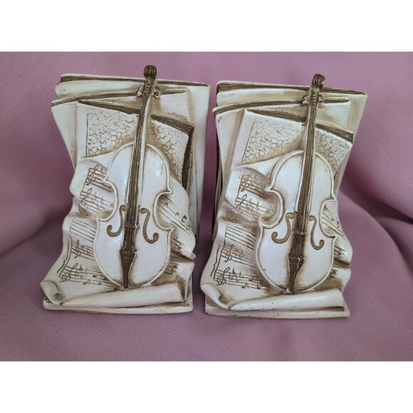 Vintage Pair Music Bookends Violin Universal Statuary 1964 - Picture 6 of 7